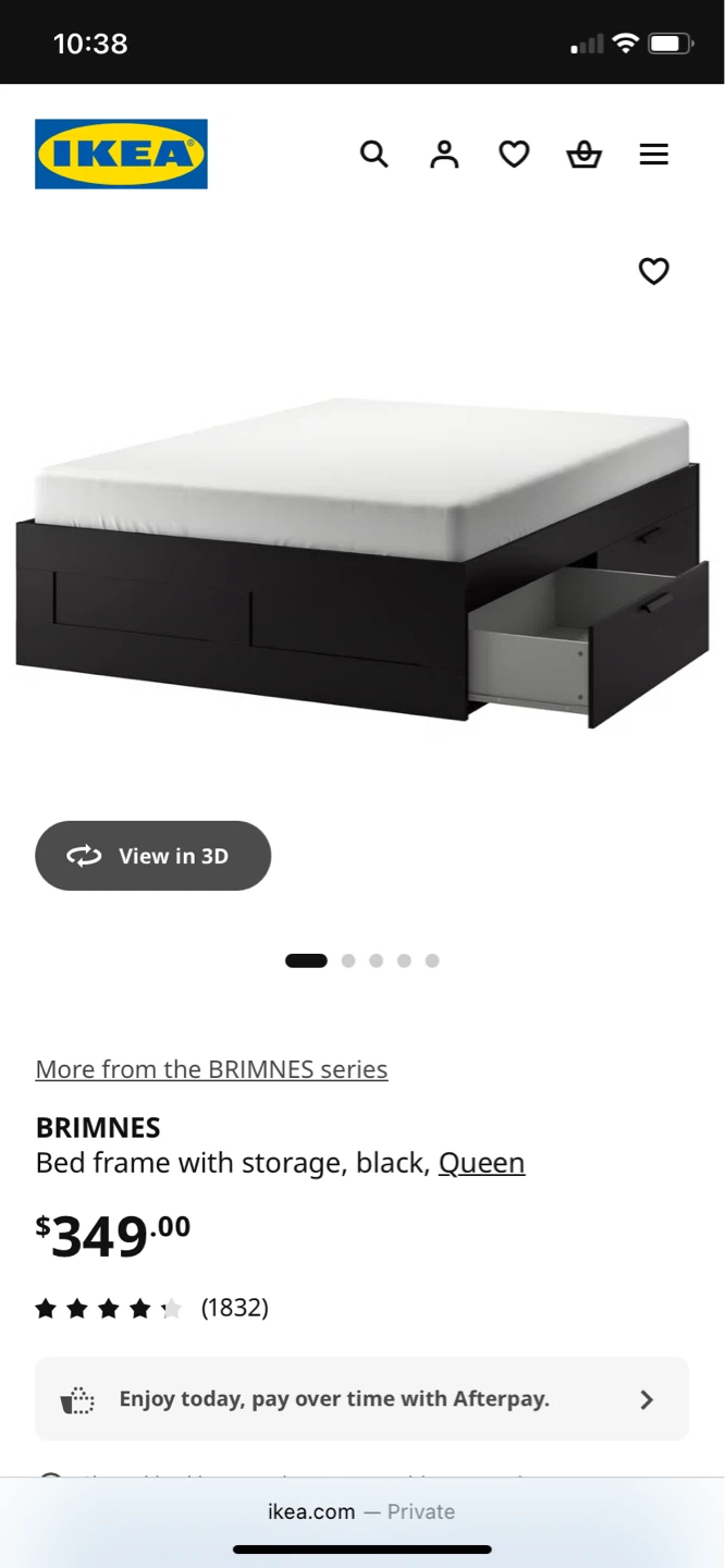 Ikea Brimnes black Queen size bed frame with storage