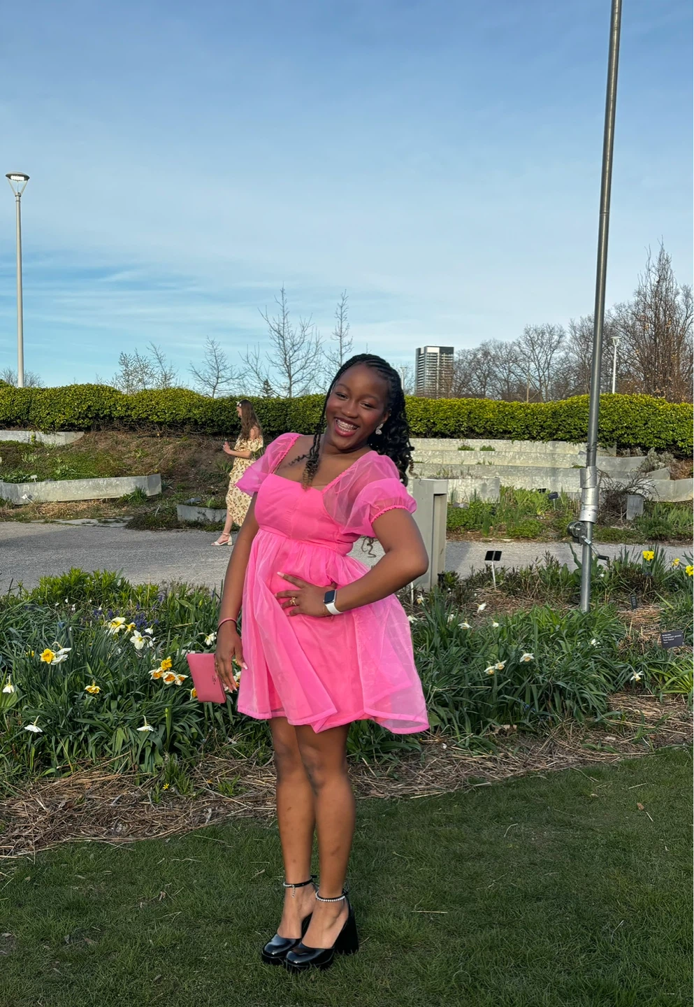 Pink Organza Puff Sleeve Dress