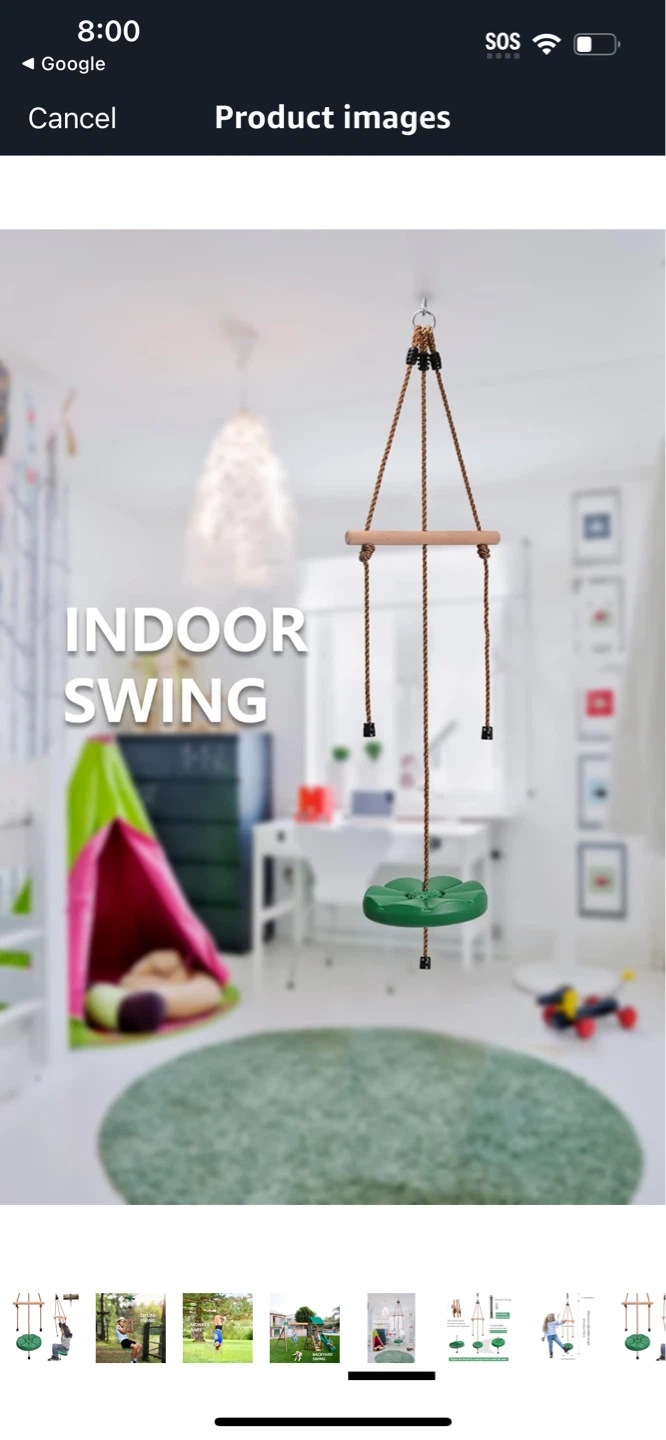 Indoor Swing Set with Wooden Bar and Green Disc Seat - photo 3