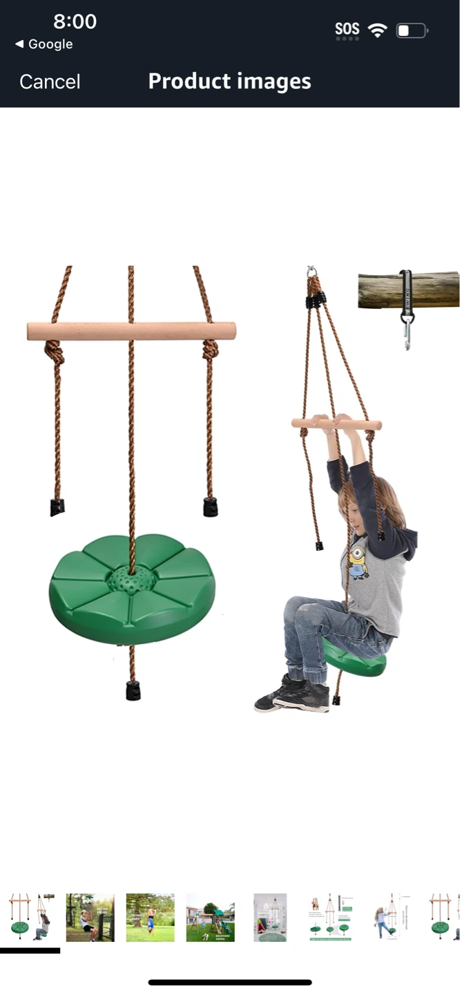 Indoor Swing Set with Wooden Bar and Green Disc Seat - photo 2