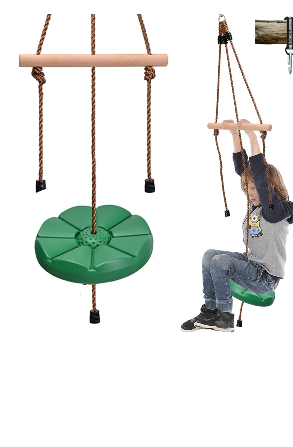 Indoor Swing Set with Wooden Bar and Green Disc Seat - photo 4