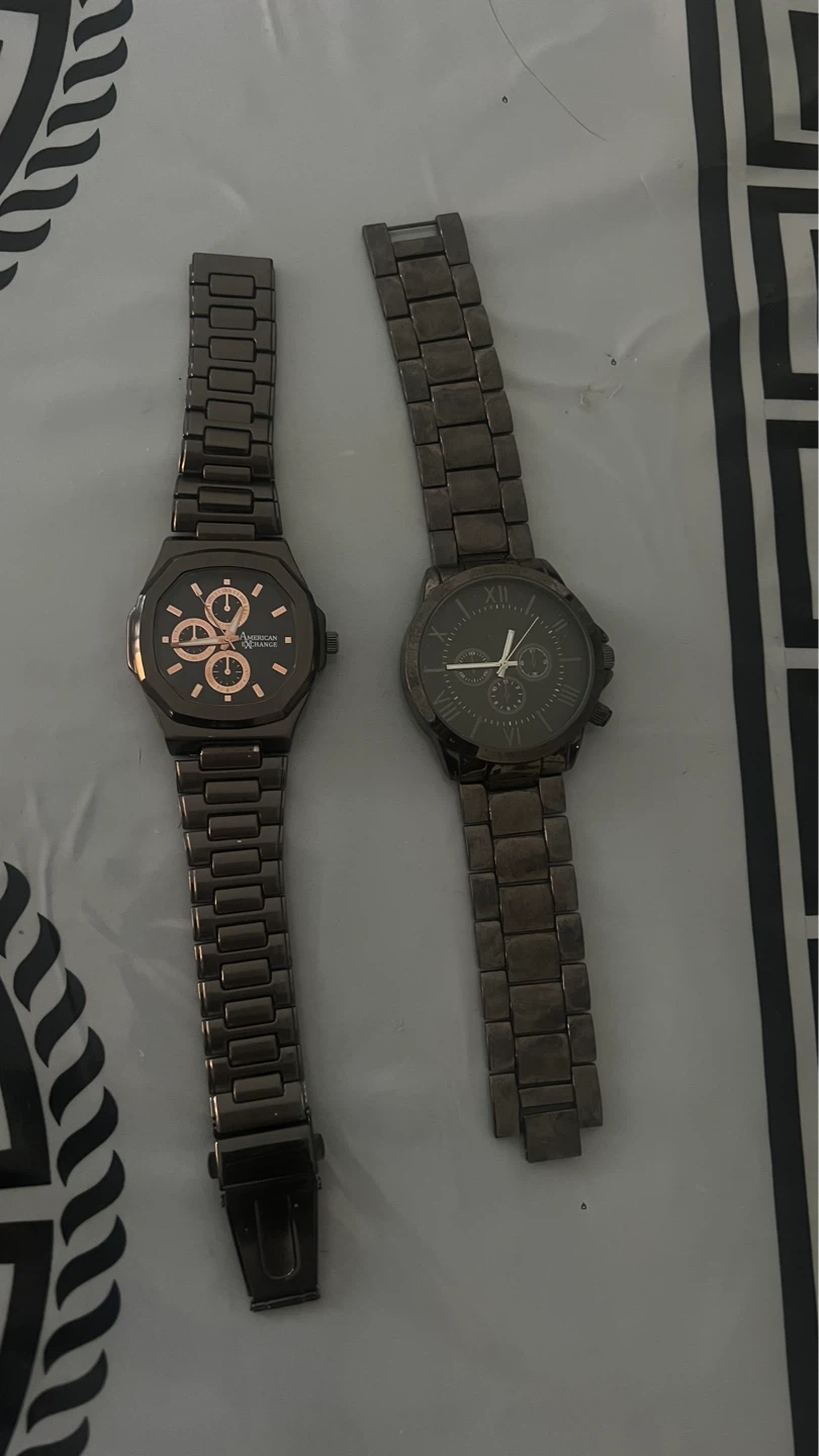 2x Men's Dark Grey Metal Band Watches