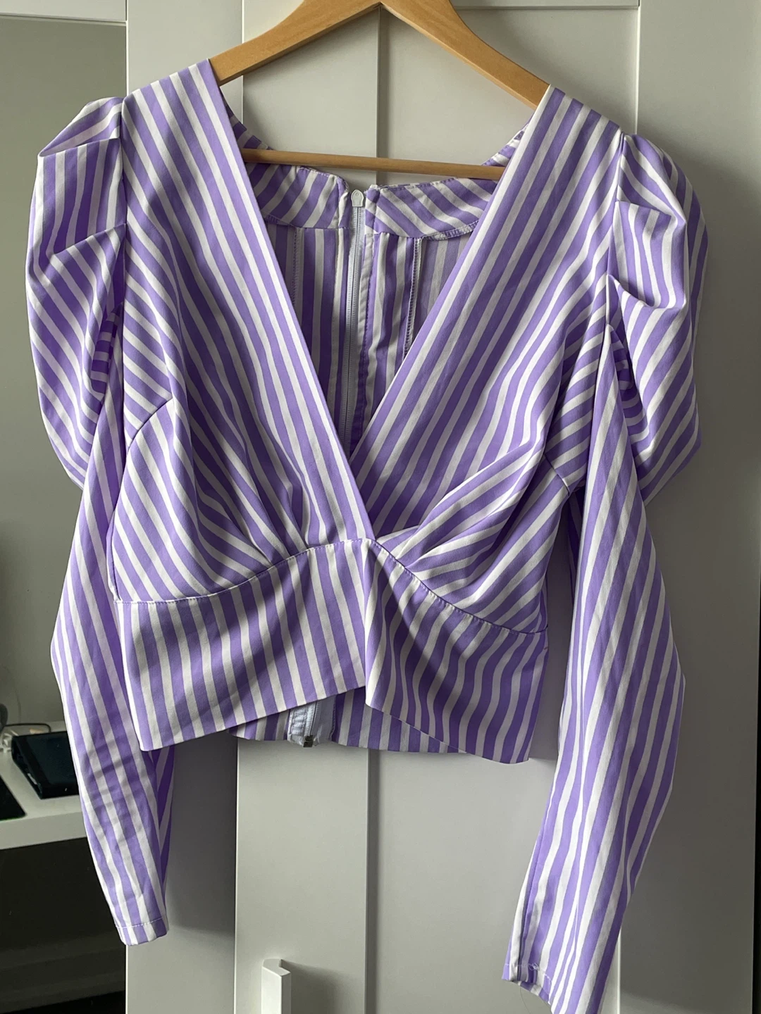 Purple and White Striped Puff Sleeve Blouse - photo 2