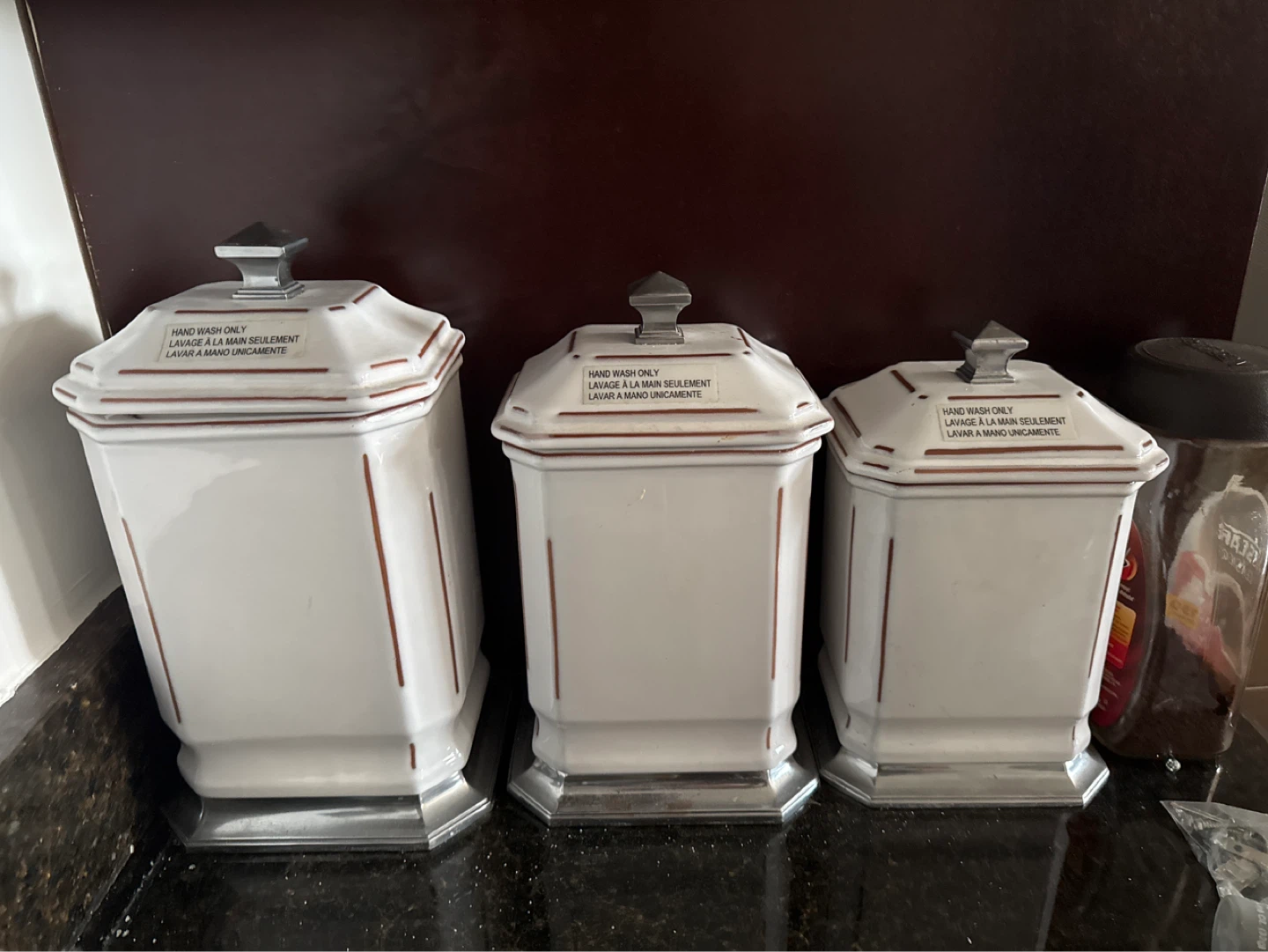Set of 3 White Ceramic Canisters with Lids
