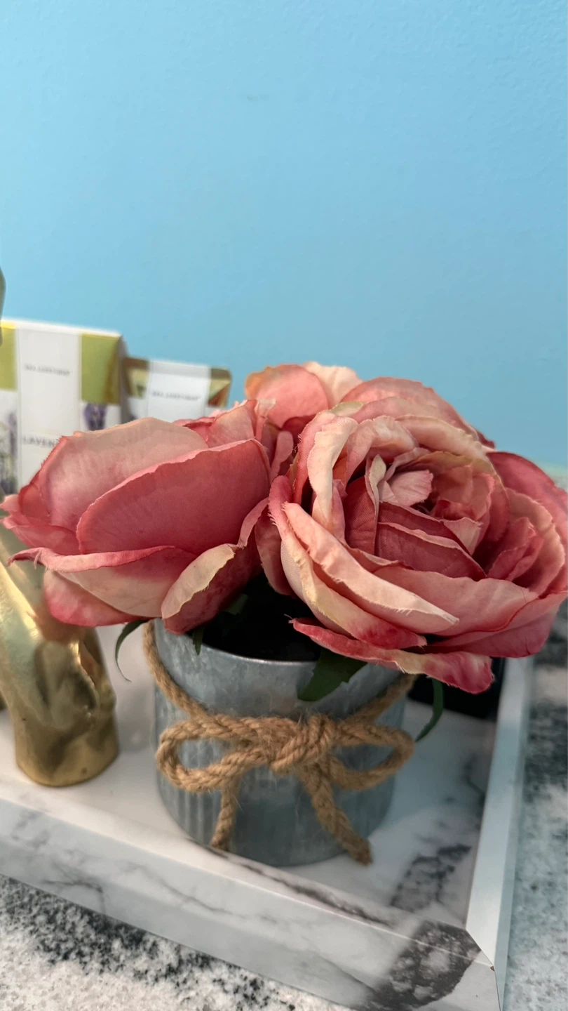 Artificial Rose Arrangement in Galvanized Pot - photo 3