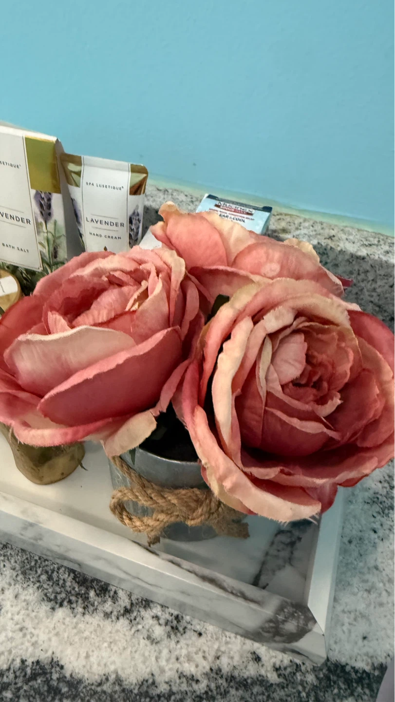 Artificial Rose Arrangement in Galvanized Pot