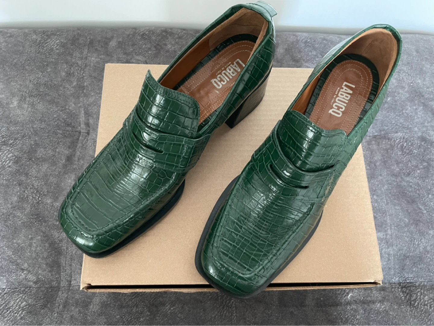 LABUCO Green Croc Embossed Heel Loafers Size 40