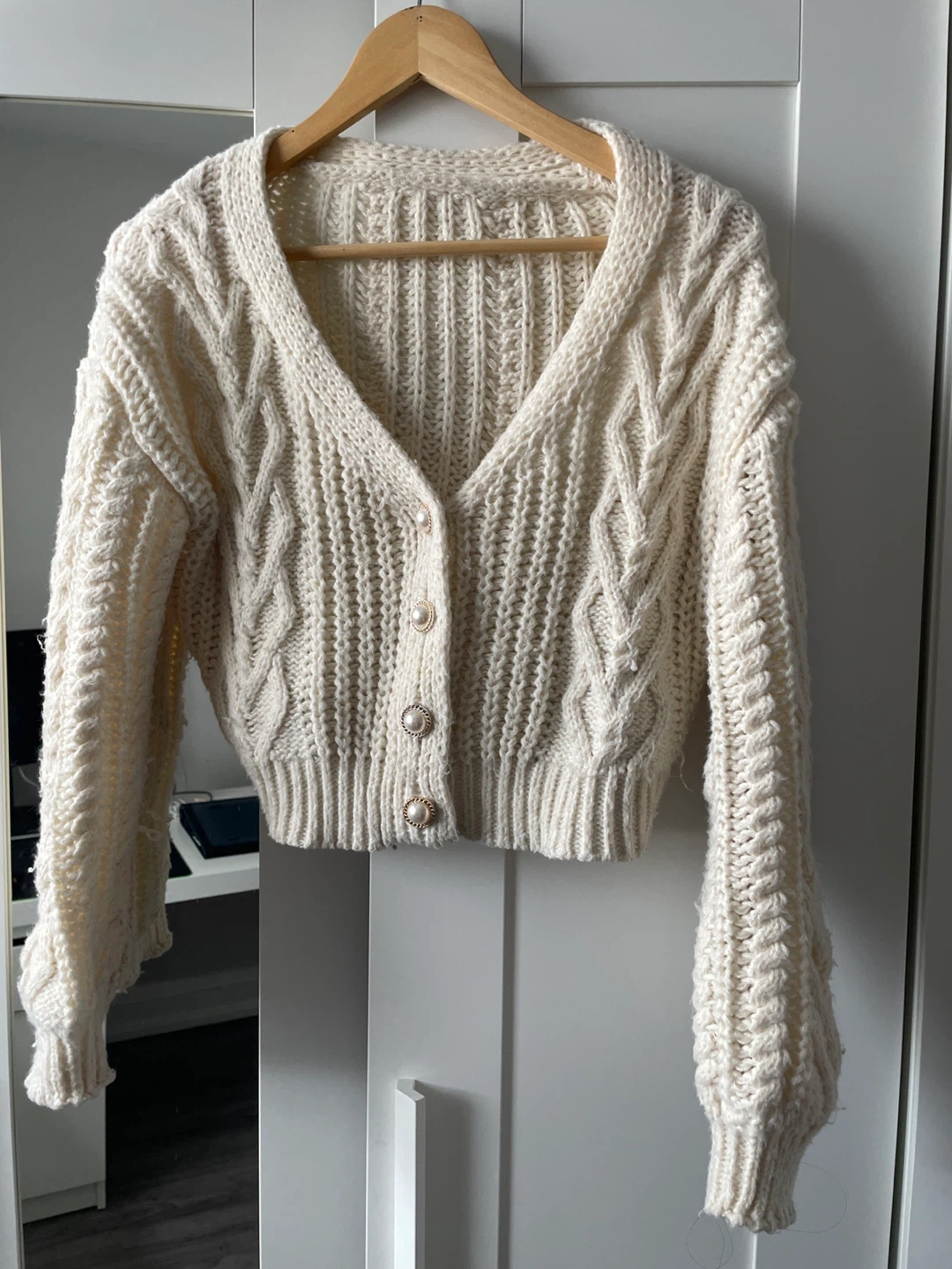 Cream Cable Knit Cropped Cardigan