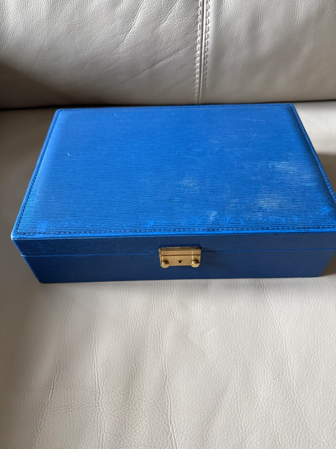 Blue Faux Leather Jewelry Box Organizer
