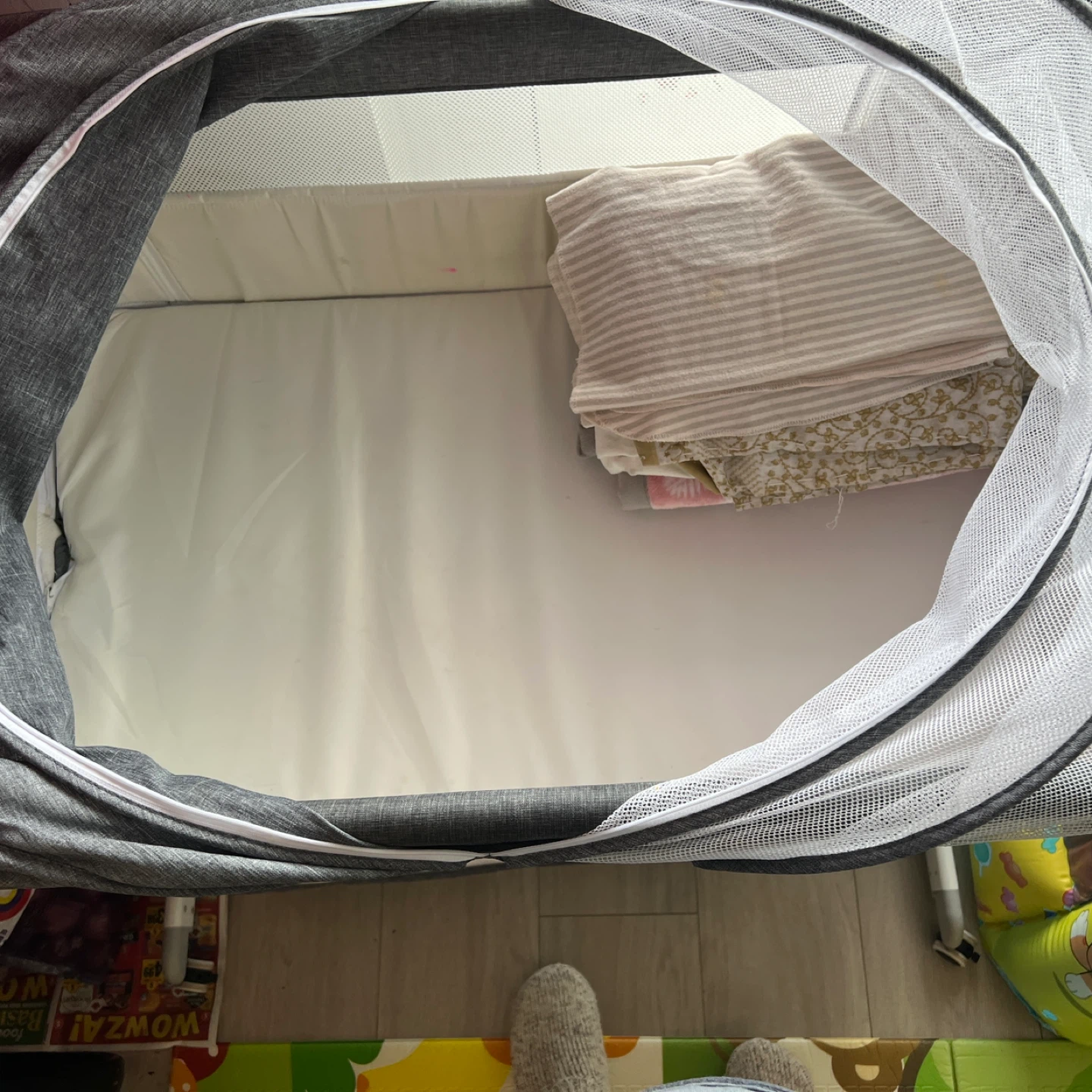 Grey Baby Bassinet with Mosquito Net