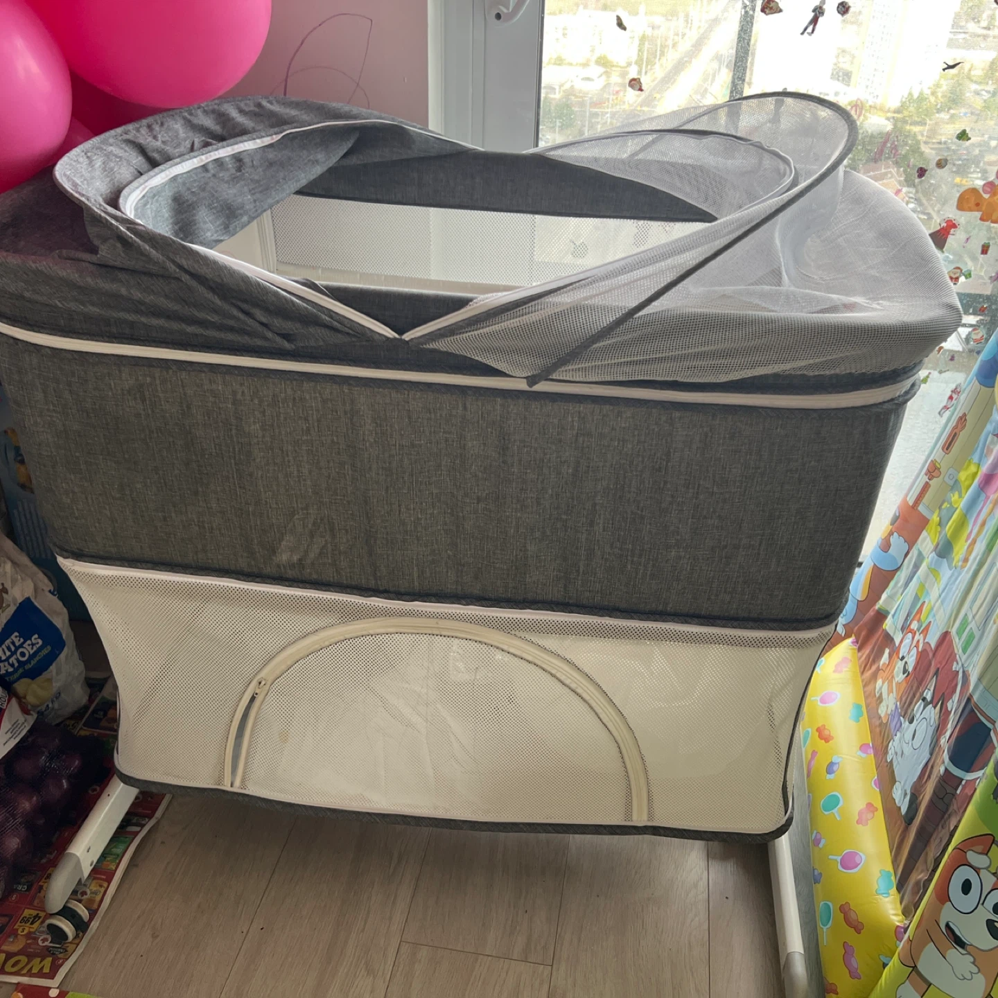 Grey Baby Bassinet with Mosquito Net - photo 2