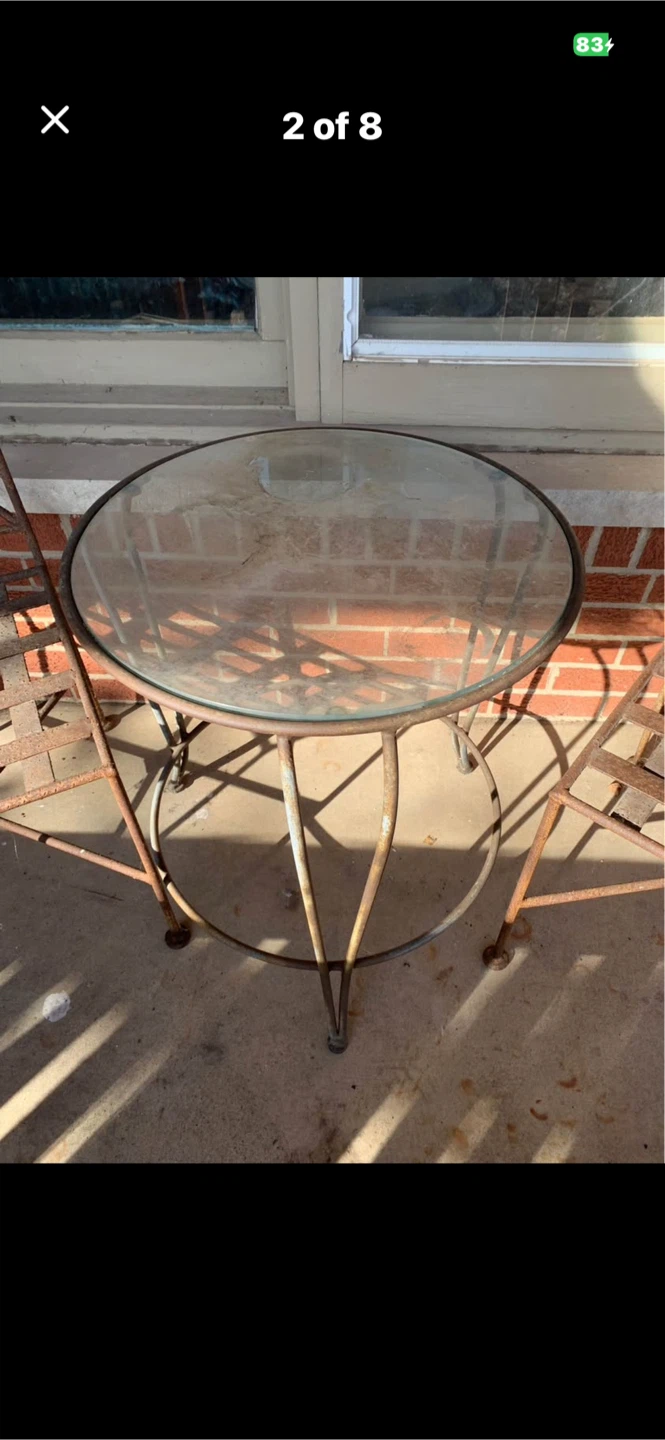 Garden / patio / porch wrought iron bistro set with glass top - photo 2
