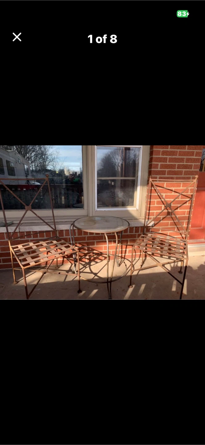 Garden / patio / porch wrought iron bistro set with glass top