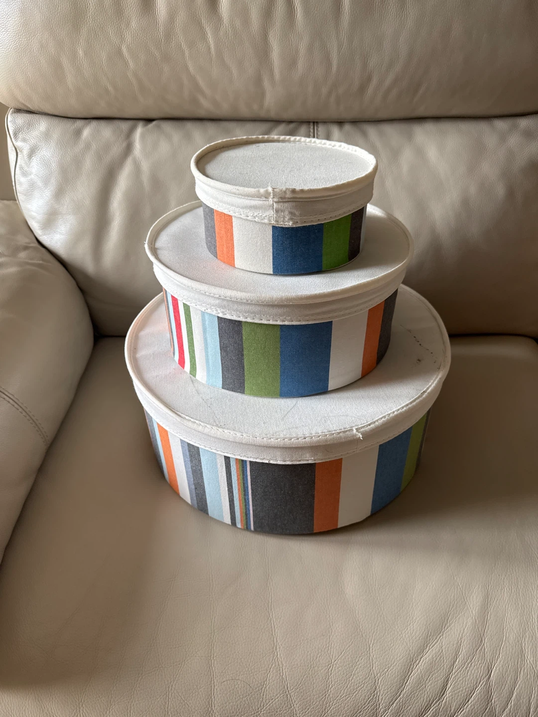 Set of 3 Round Storage Boxes - Striped