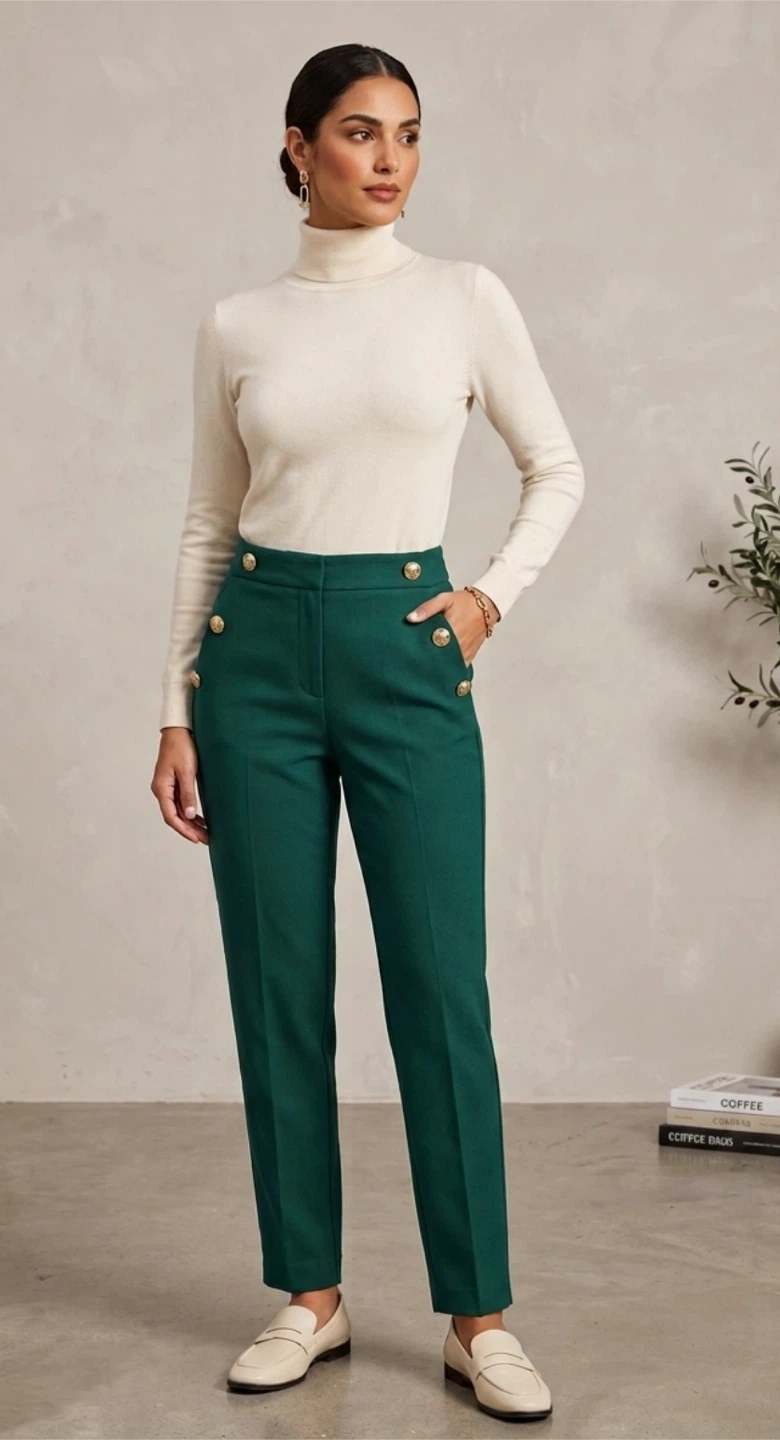 Zara Emerald Green Button Detail Trousers Size S