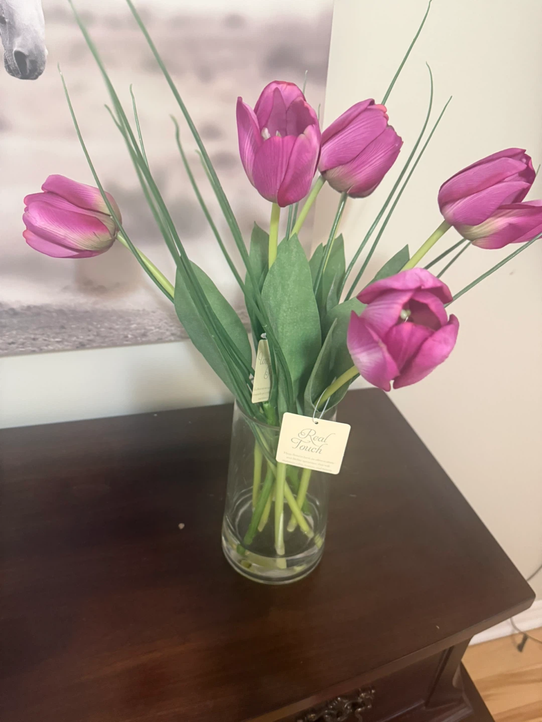 Real Touch Faux Purple Tulips in Glass Vase - photo 2