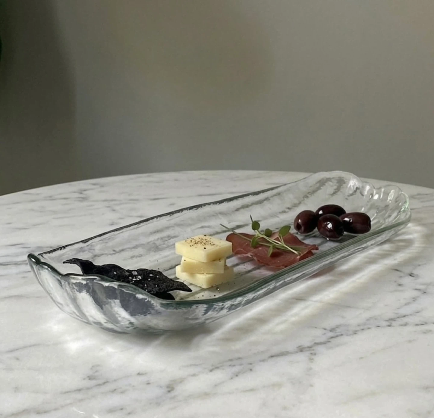 Clear Ribbed Glass Serving Tray
