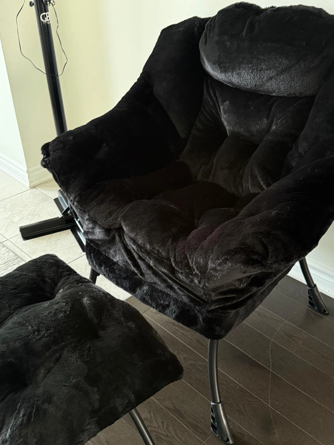 Black Faux Fur Accent Chair with Ottoman