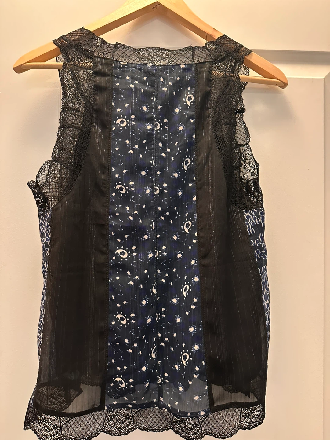 Rapsodia Sleeveless Black Floral Print Lace Trim Tank Top - photo 2