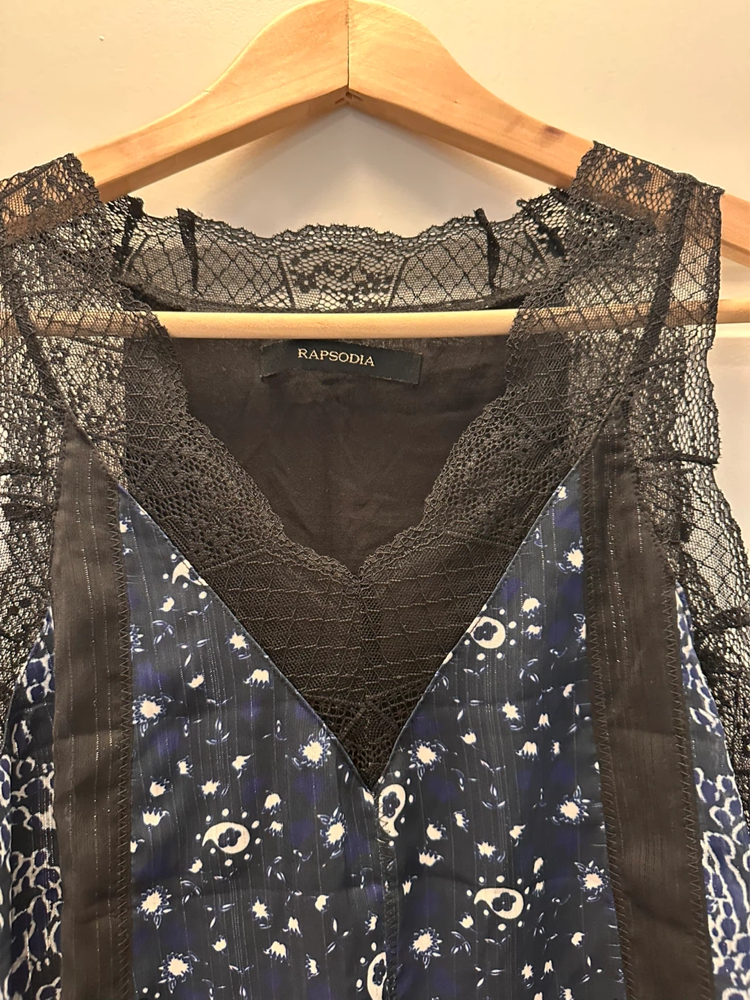 Rapsodia Sleeveless Black Floral Print Lace Trim Tank Top - photo 3