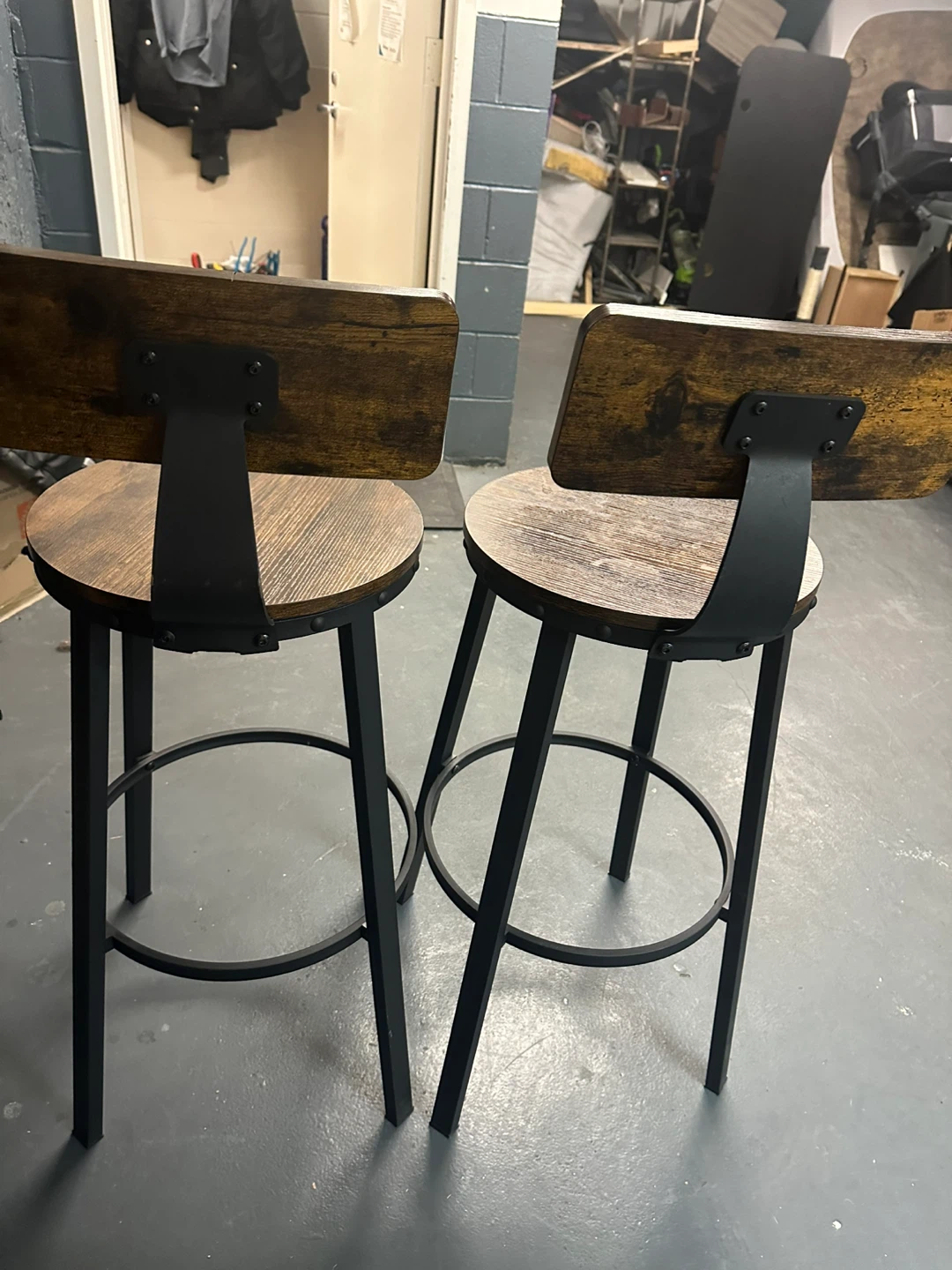 Rustic Industrial Bar Stools with Backs - Set of 2 - photo 4