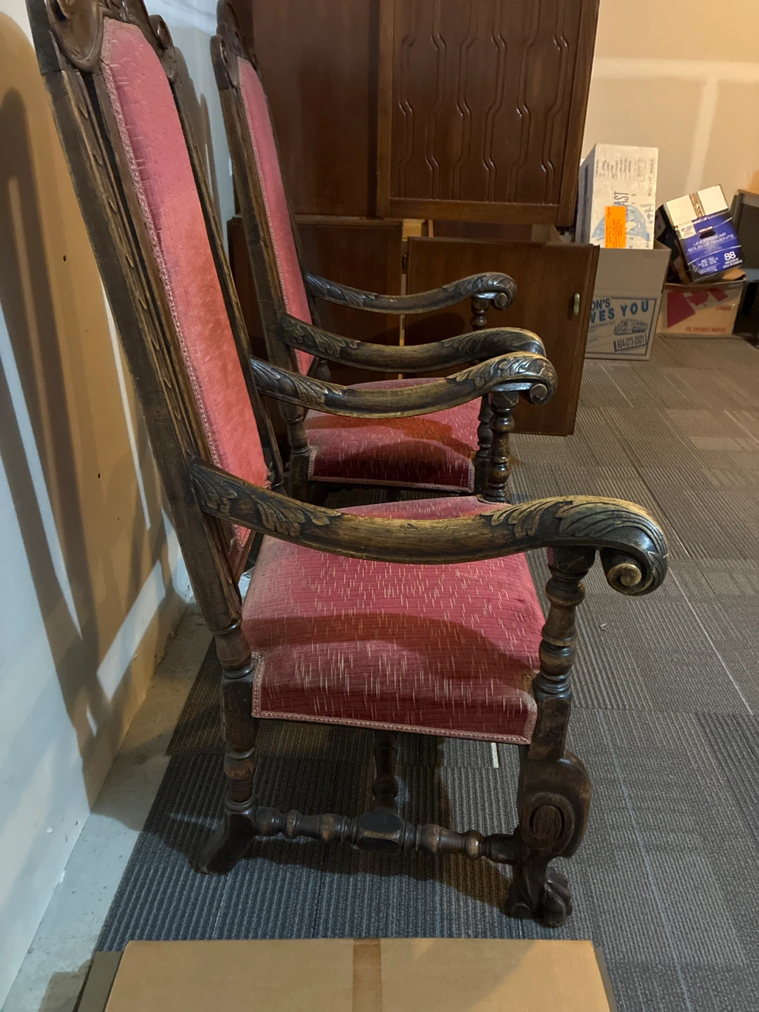 Antique Wooden Chairs with Red Upholstery - photo 3