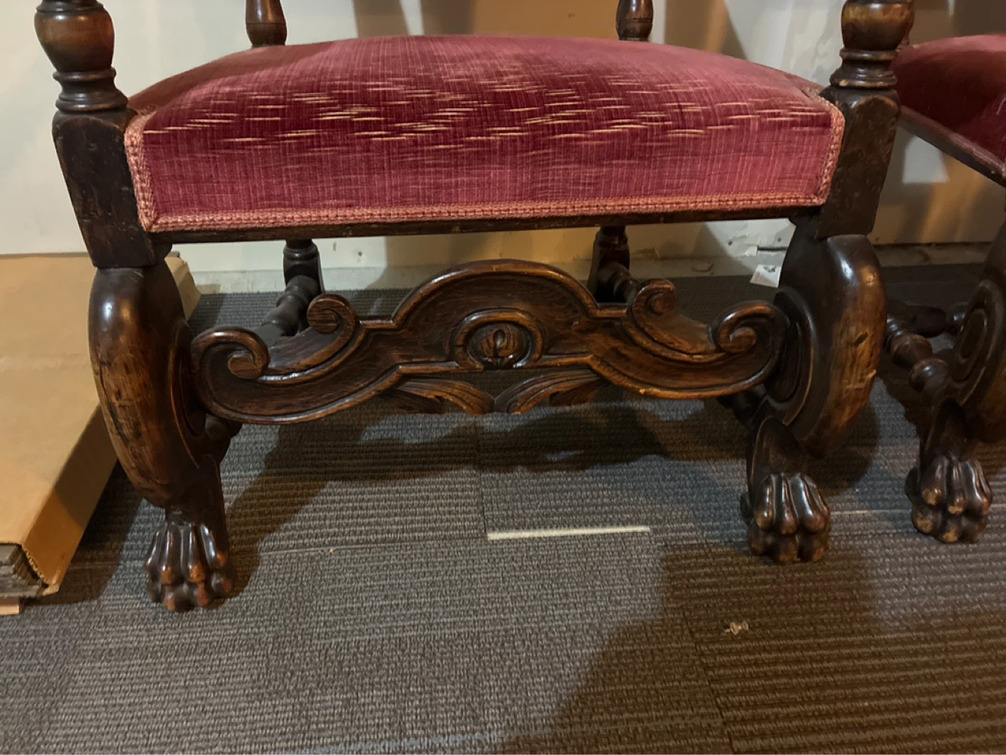 Antique Wooden Chairs with Red Upholstery - photo 2