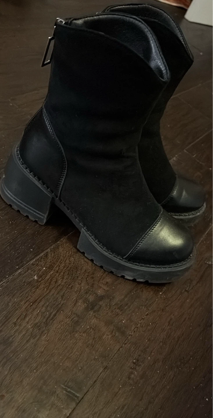 Black Ankle Boots with Zip Back
