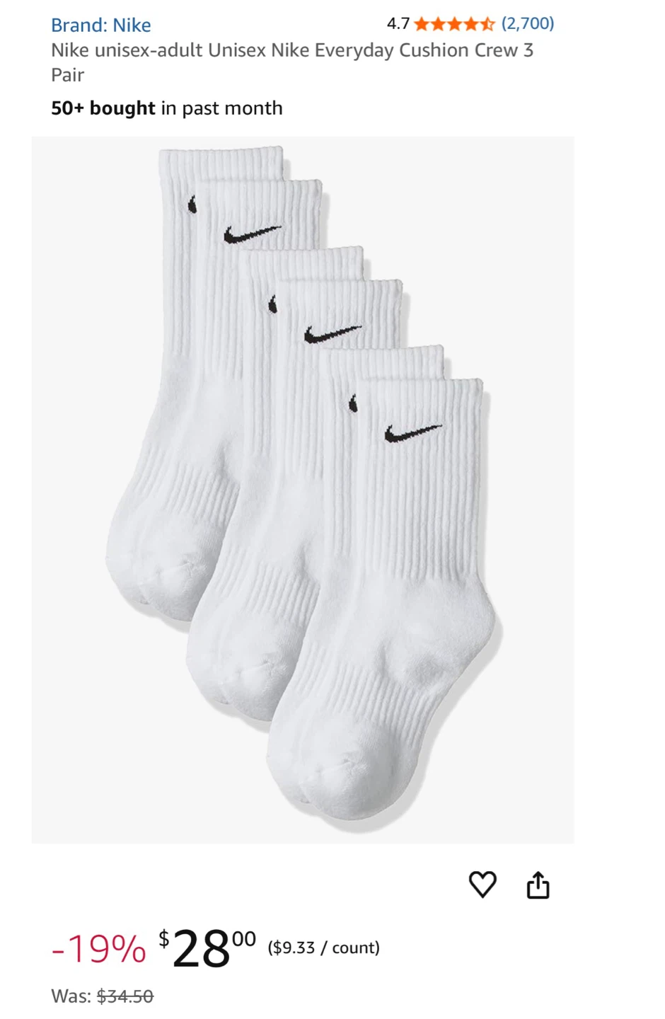 Nike Everyday Cotton Cushioned Crew Socks - 3 Pair Pack