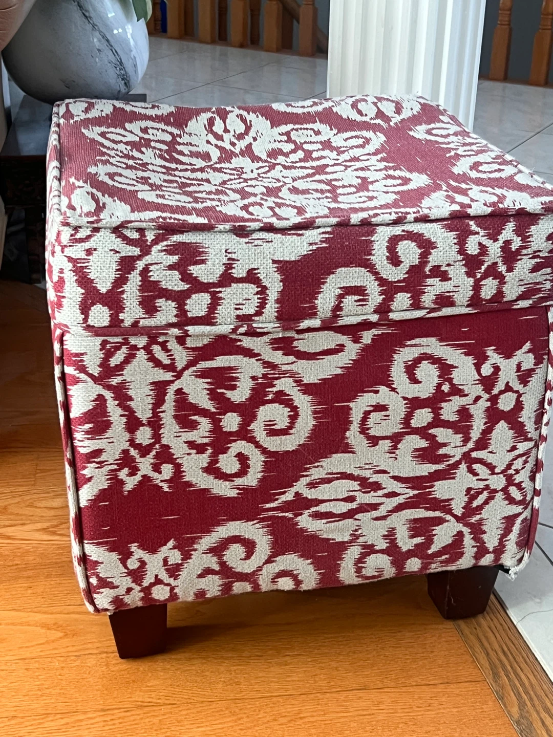 Red and White Patterned Ottoman Footstool