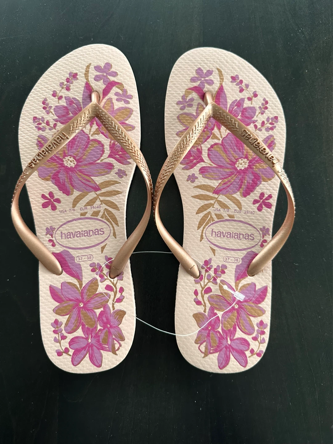 Havaianas Flip Flops Rose Gold Floral Size 7/8