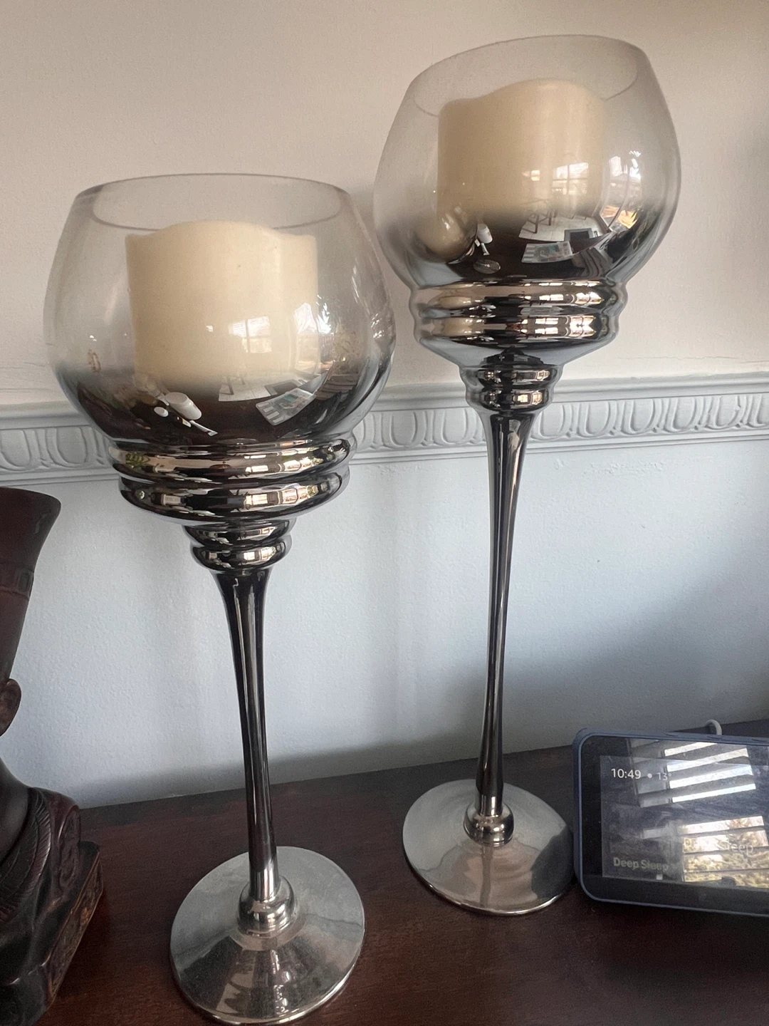 Set of 2 Glass and Metal Candle Holders