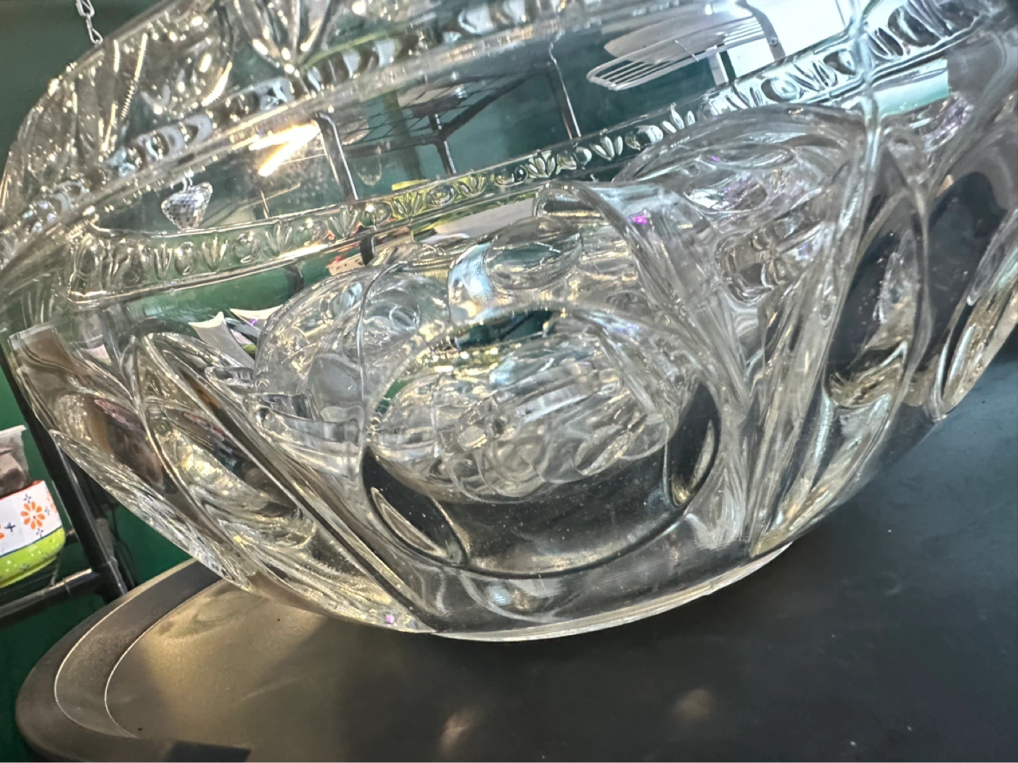 Vintage heavy Glass Punch Bowl Set with Ladle and Cups - photo 4