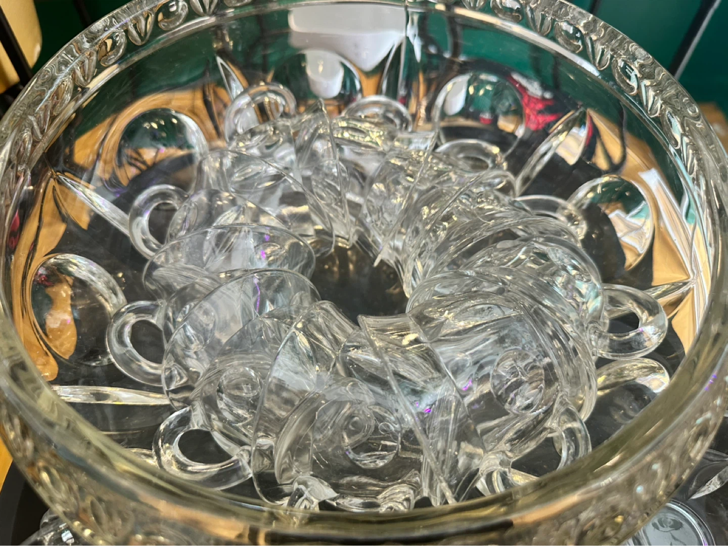 Vintage heavy Glass Punch Bowl Set with Ladle and Cups - photo 3