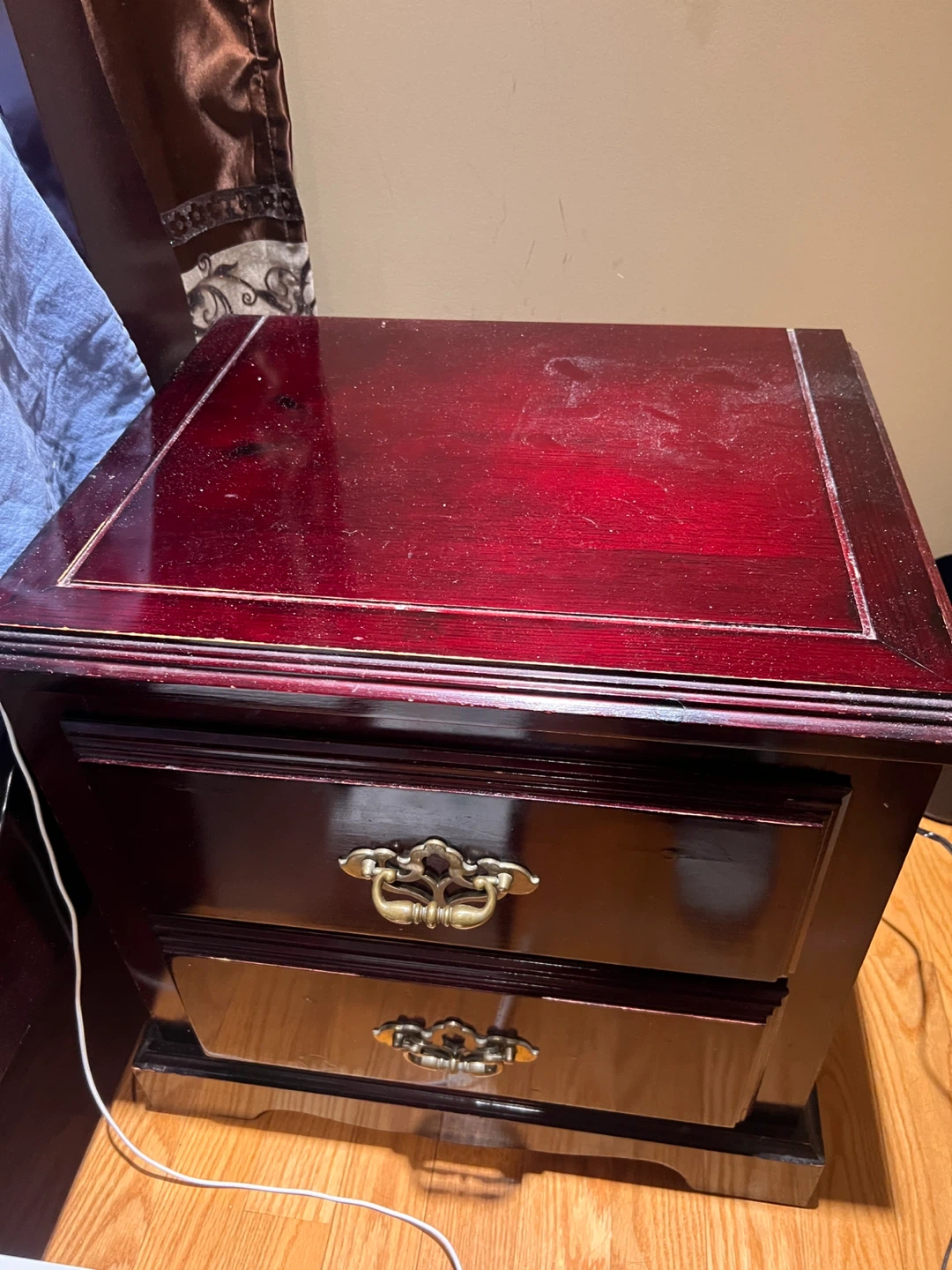 Dark Wood Nightstand with 2 Drawers - photo 2