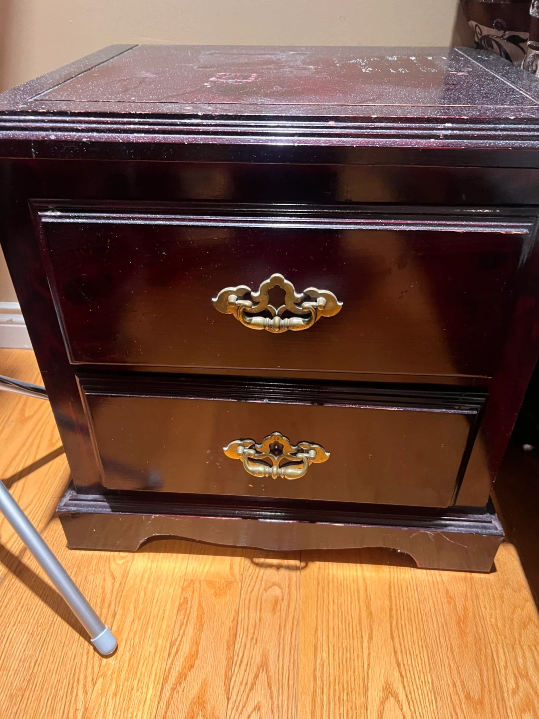 Dark Wood Nightstand with 2 Drawers