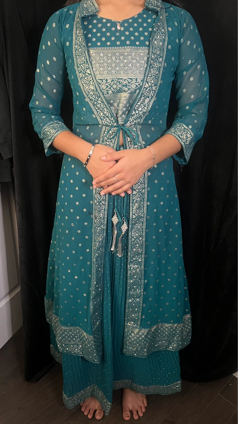 Teal Embroidered Anarkali Suit Rental