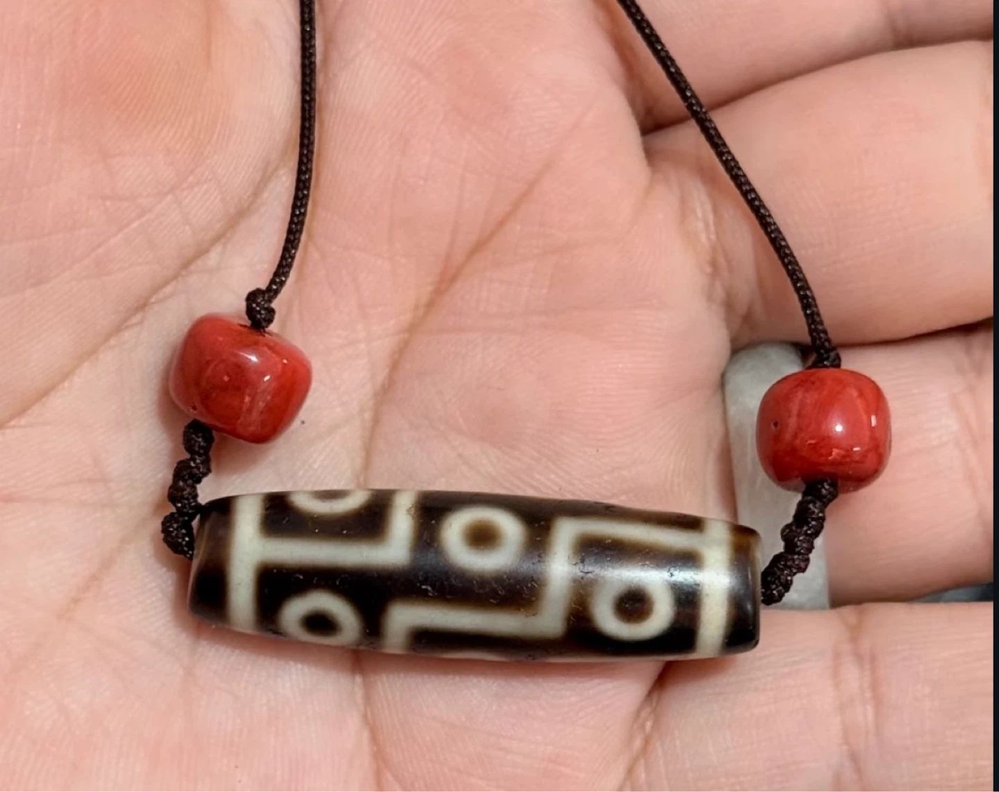 Old Taiwanese Dzi Bead Bracelet with Coral Beads