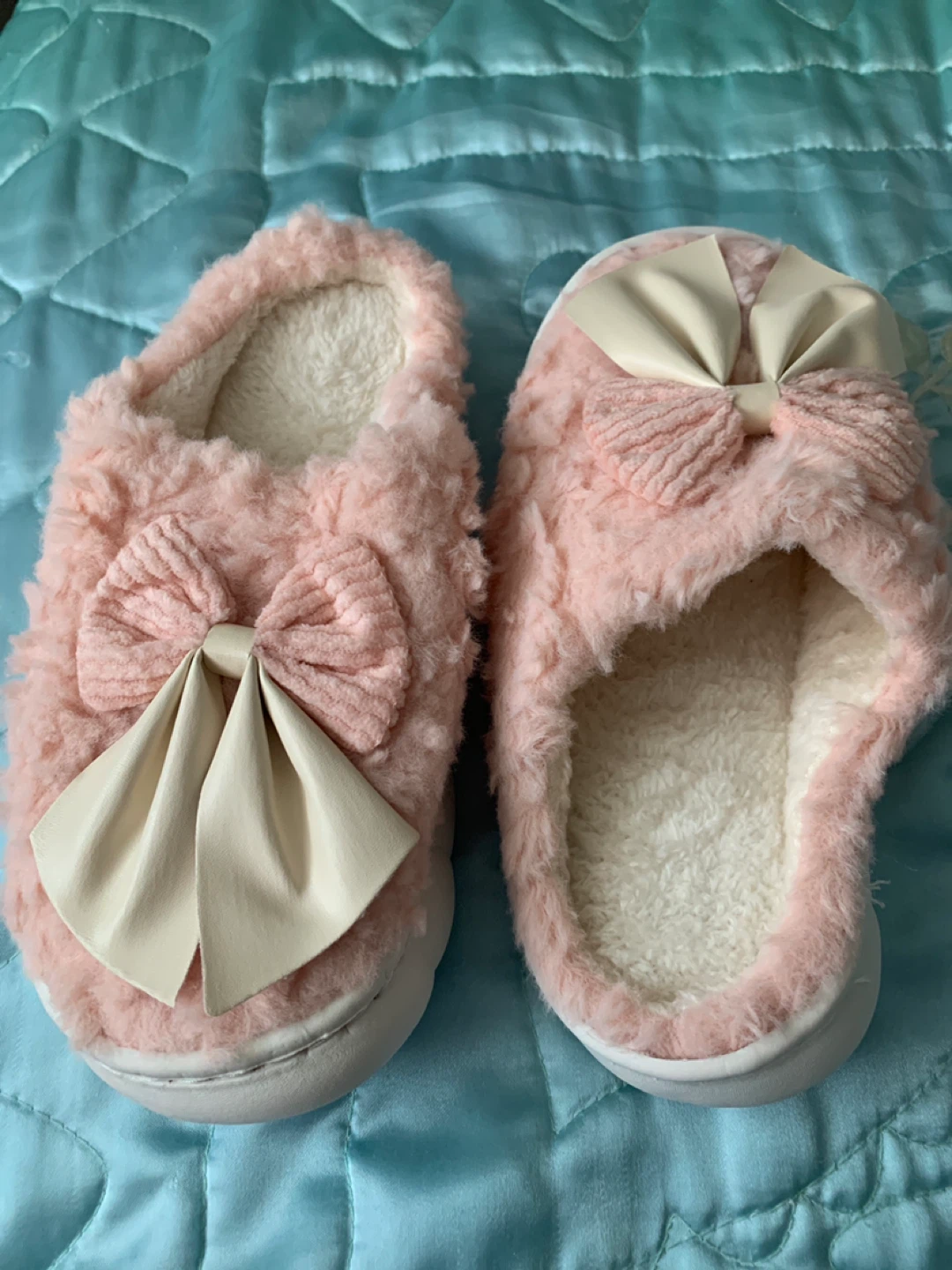 Pink Fuzzy Slippers with Bow