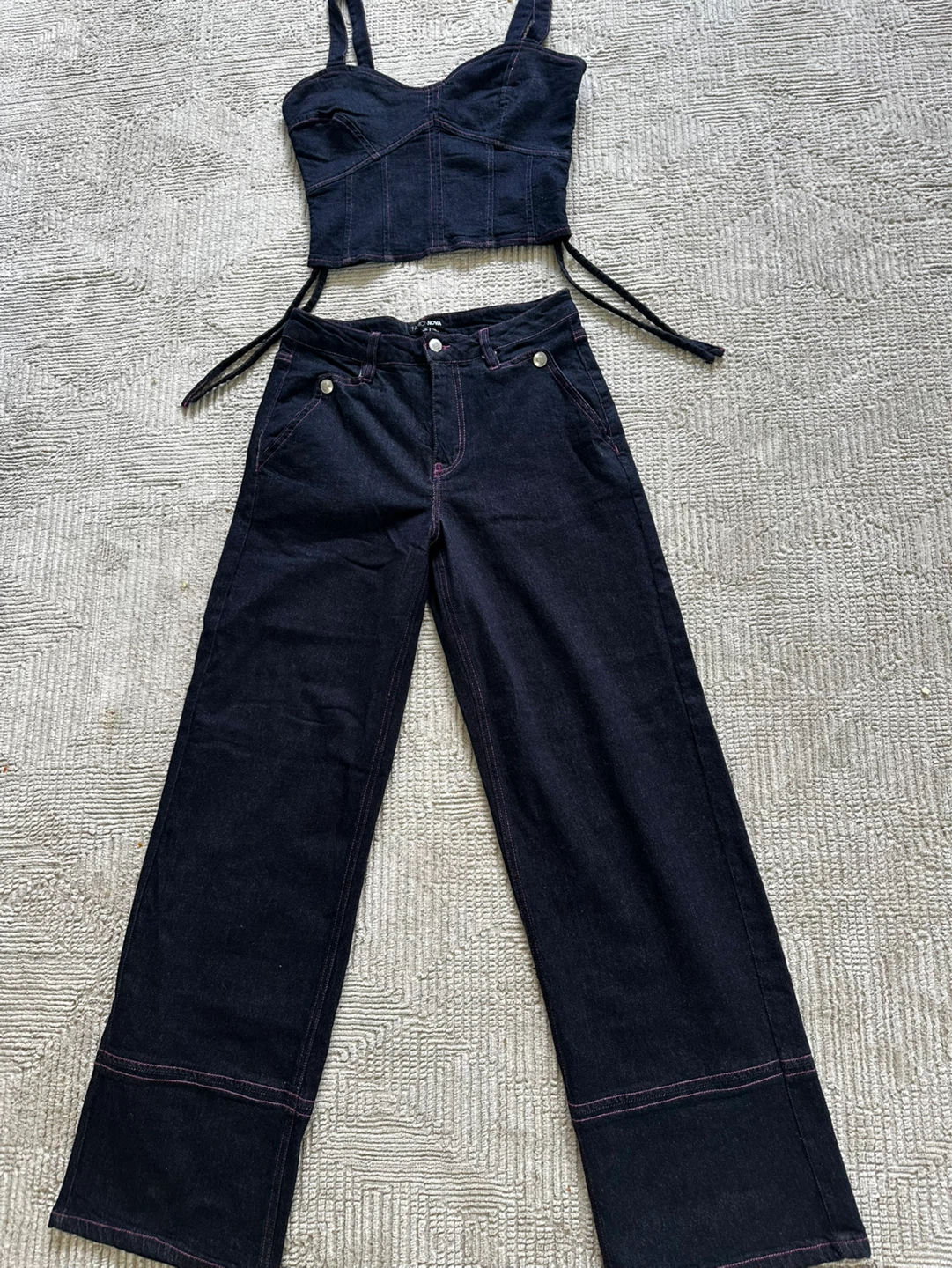 New Fashion Nova Dark Wash Denim Wide Leg Pant Set Size M - photo 2