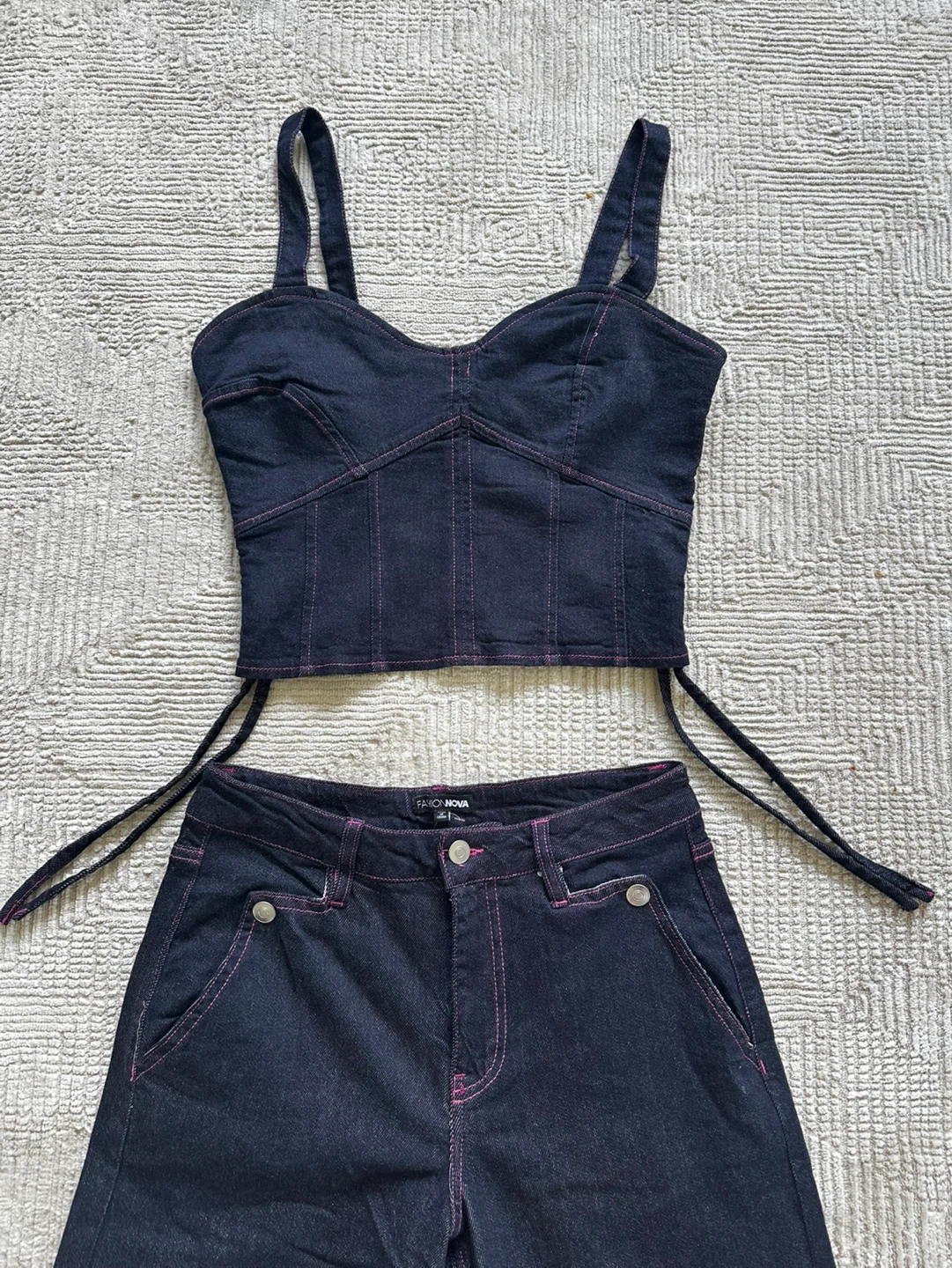New Fashion Nova Dark Wash Denim Wide Leg Pant Set Size M - photo 3