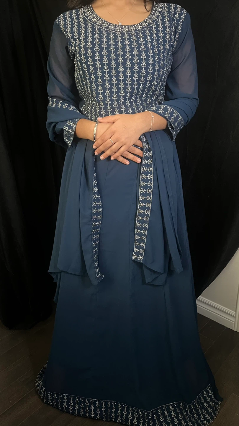 Embellished Teal Anarkali Suit with Dupatta Rental