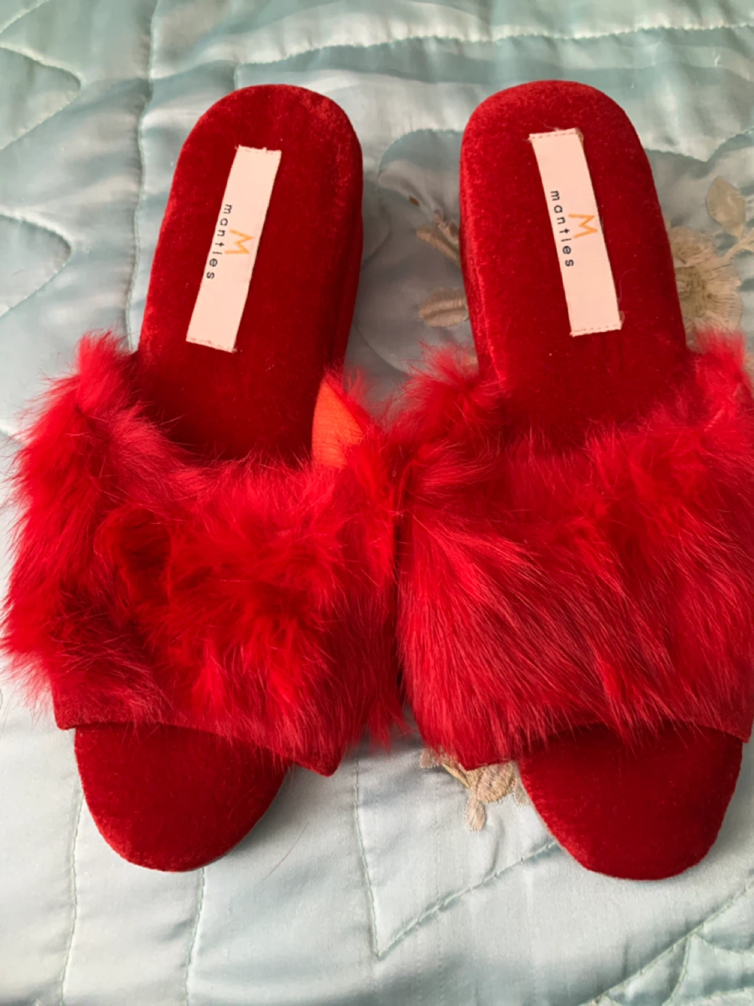 Mantles Red Fur Slippers