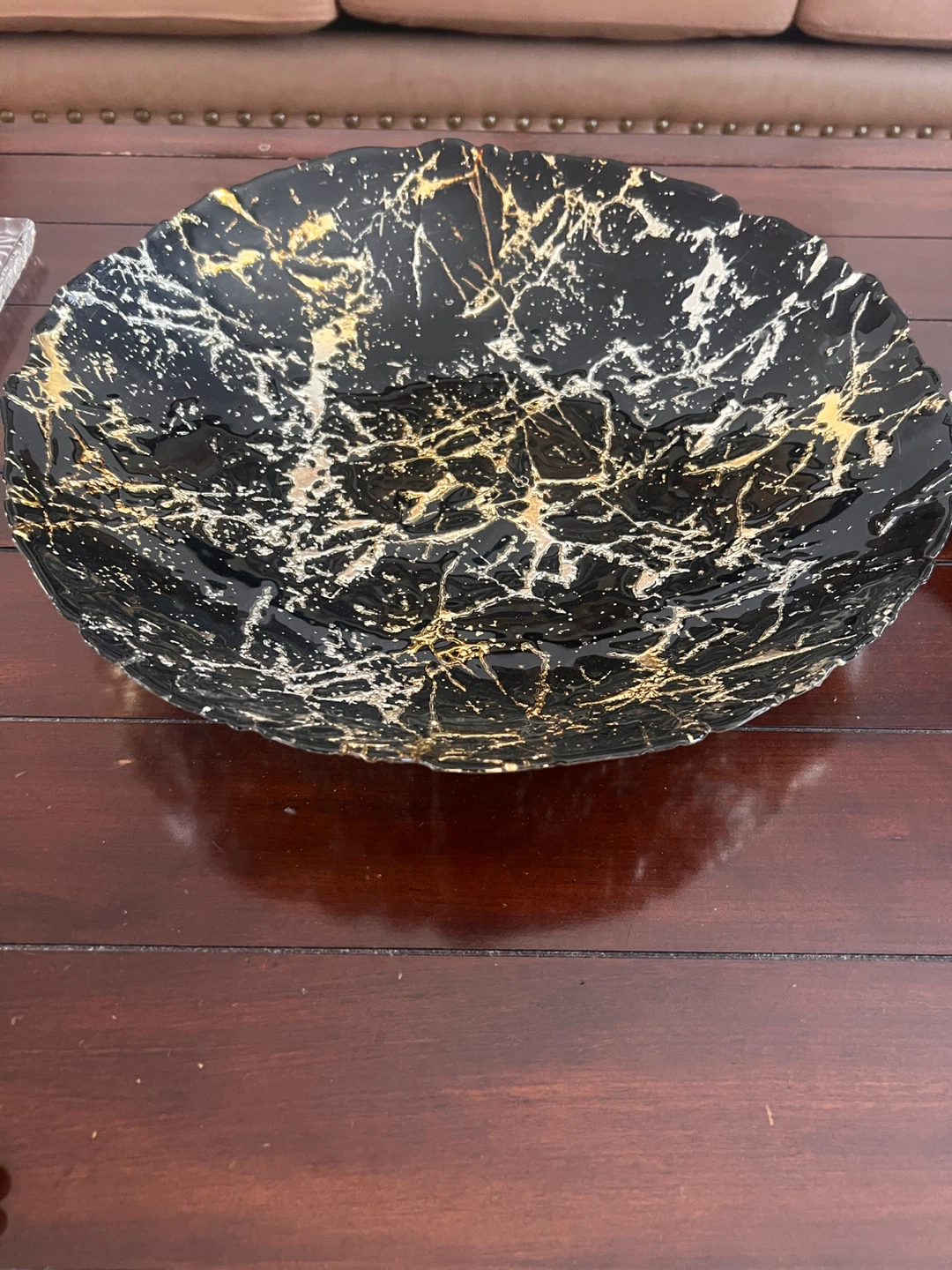 Decorative Bowl - Black with Gold and White Marbling