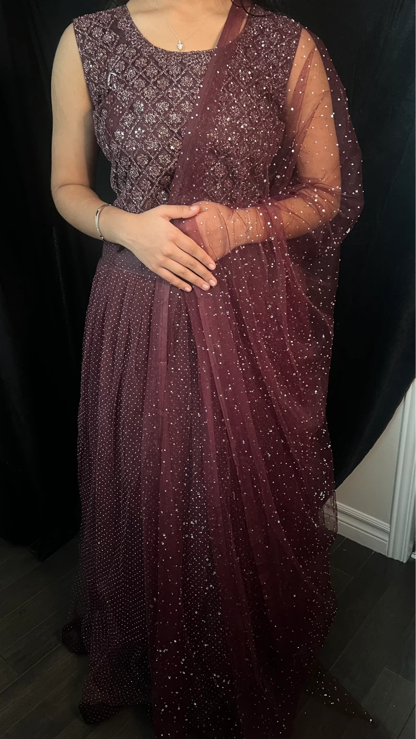 Sparkly Maroon Indian Dress with Dupatta - Rental