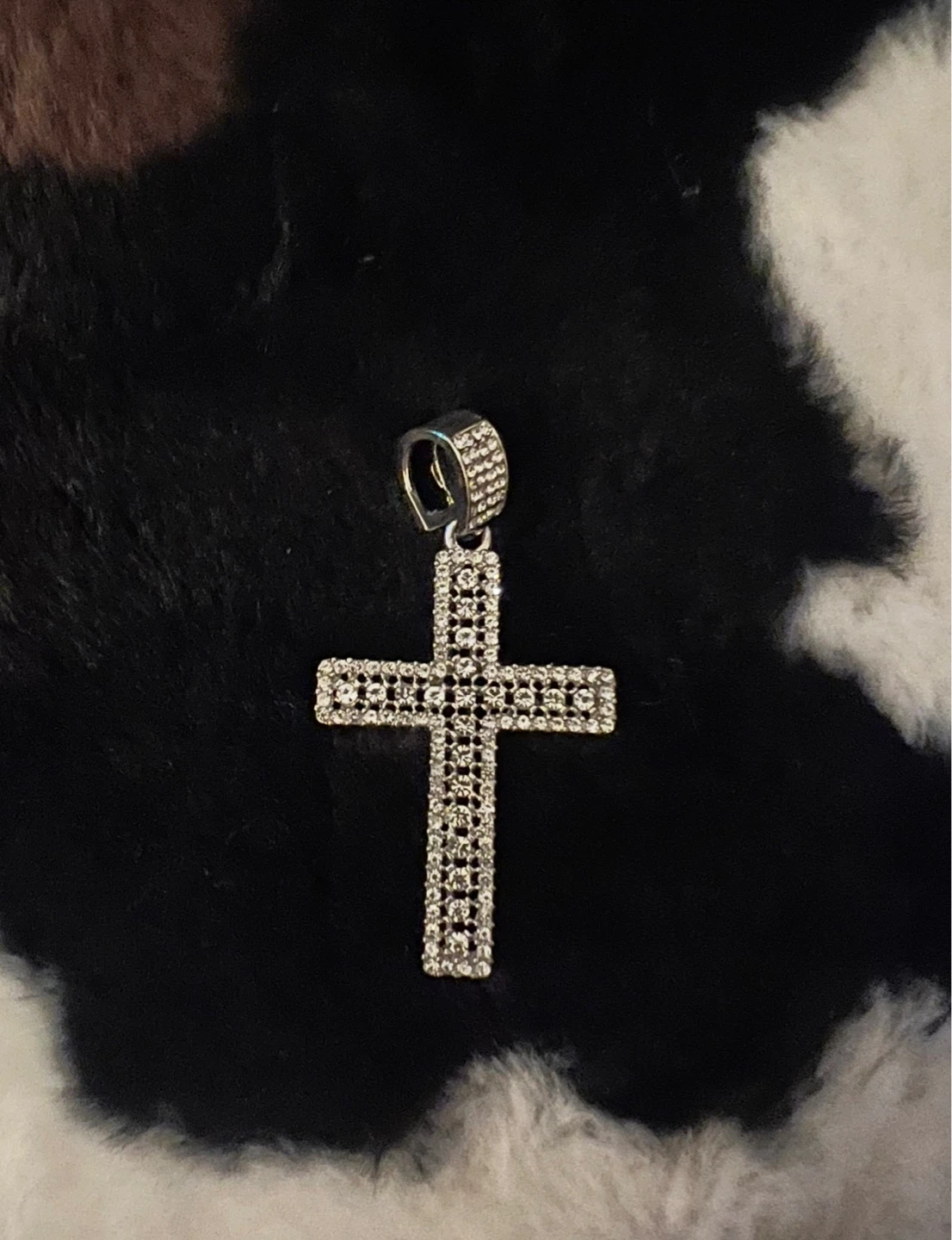 Silver-Plated Cross Pendant with CZ Stones