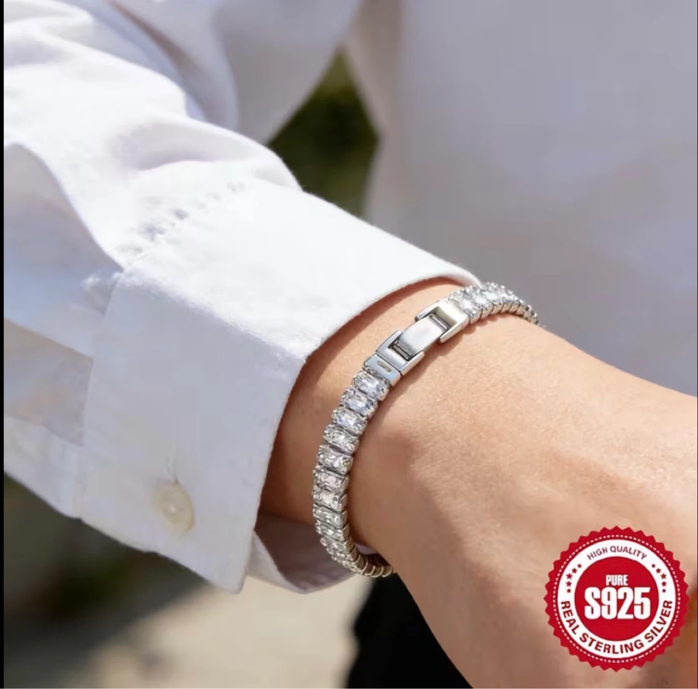 Sterling Silver Bracelet with Clear Baguette Crystals - photo 2