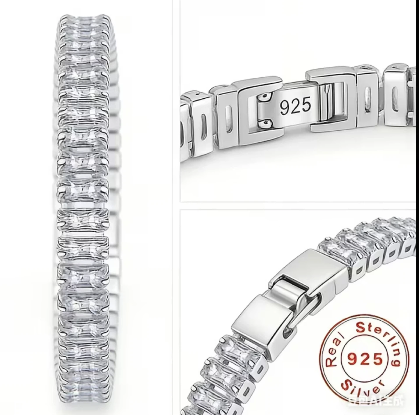 Sterling Silver Bracelet with Clear Baguette Crystals - photo 3