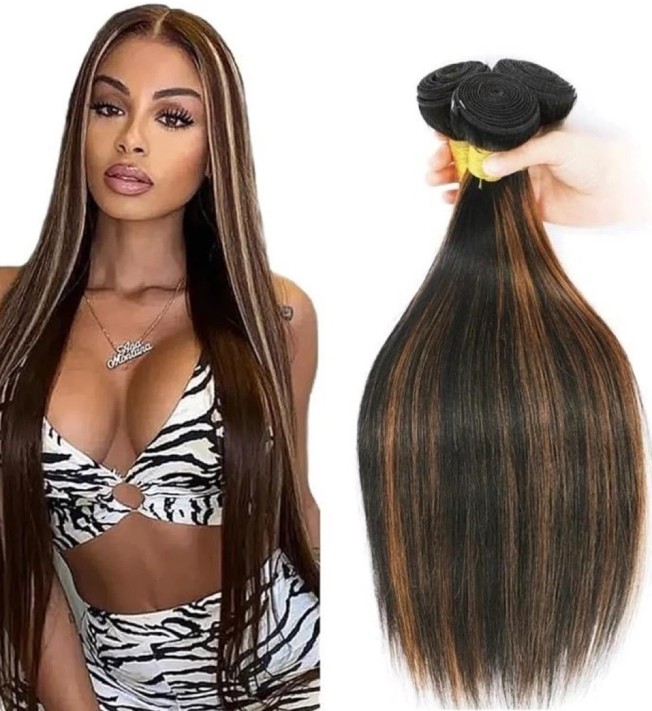 P1B30 Bundles Highlight Straight Human Hair Weave - photo 2