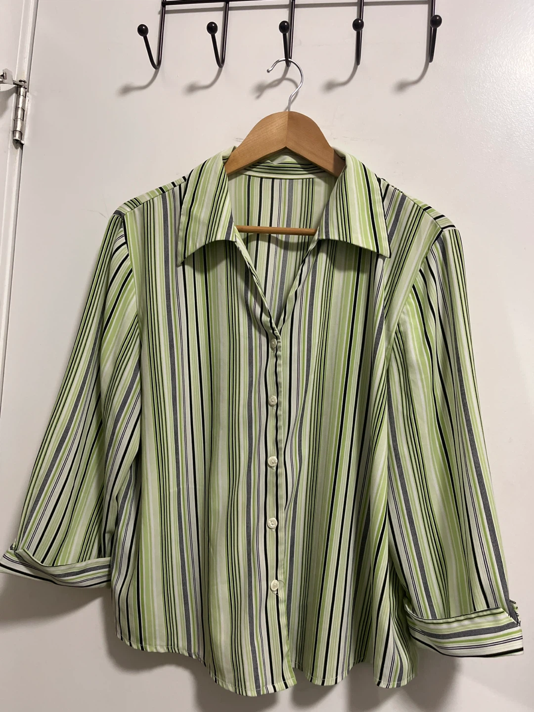 Striped Button-Up Blouse - Women's Size L